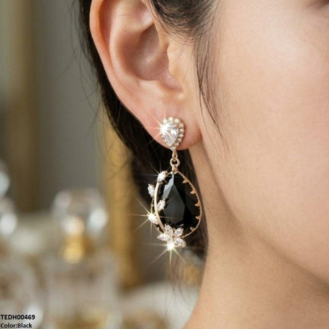 TEDH00469 QSJ Flower/Double Tear Drop Zircon Earrings - TEDH