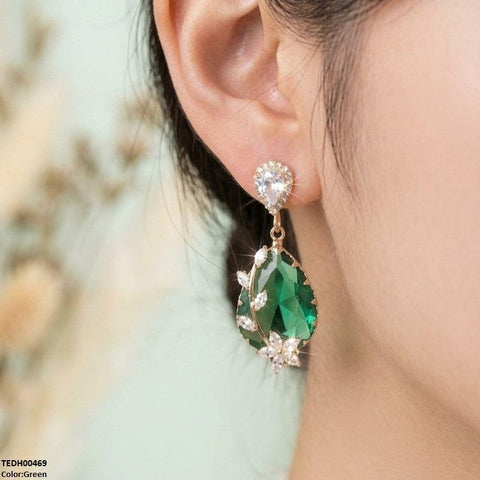 TEDH00469 QSJ Flower/Double Tear Drop Zircon Earrings - TEDH
