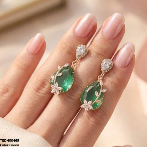 TEDH00469 QSJ Flower/Double Tear Drop Zircon Earrings - TEDH