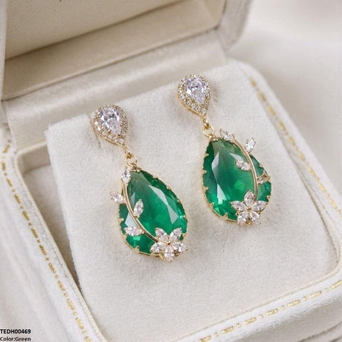 TEDH00469 QSJ Flower/Double Tear Drop Zircon Earrings - TEDH