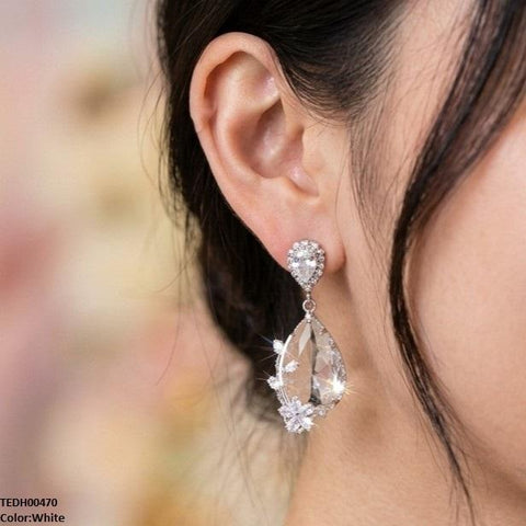 TEDH00470 QSJ Flower/Double Tear Drop Zircon Earrings - TEDH