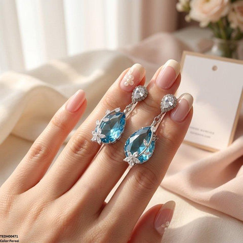 TEDH00471 QSJ Flower/Double Tear Drop Zircon Earrings - TEDH