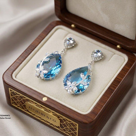 TEDH00471 QSJ Flower/Double Tear Drop Zircon Earrings - TEDH