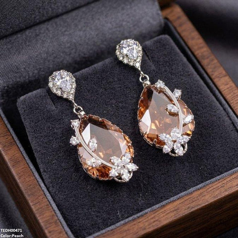 TEDH00471 QSJ Flower/Double Tear Drop Zircon Earrings - TEDH