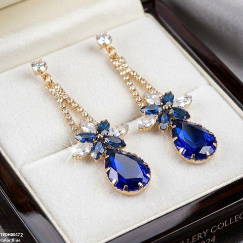 TEDH00472 QSJ Flower/Tear Drop Zircon Earrings - TEDH