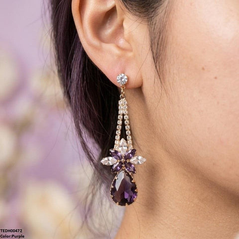 TEDH00472 QSJ Flower/Tear Drop Zircon Earrings - TEDH