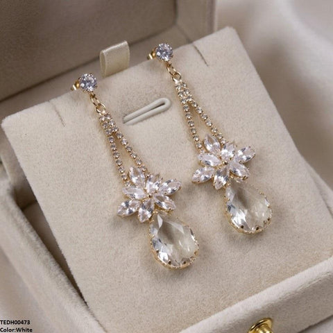 TEDH00473 QSJ Flower/Tear Drop Zircon Earrings - TEDH