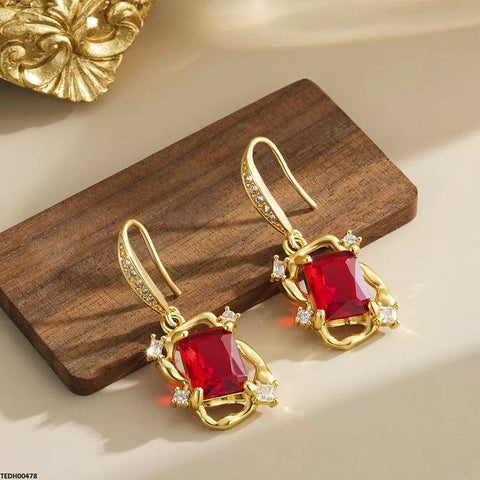TEDH00478 YLE Square Stone Drop Zircon Earrings - TEDH