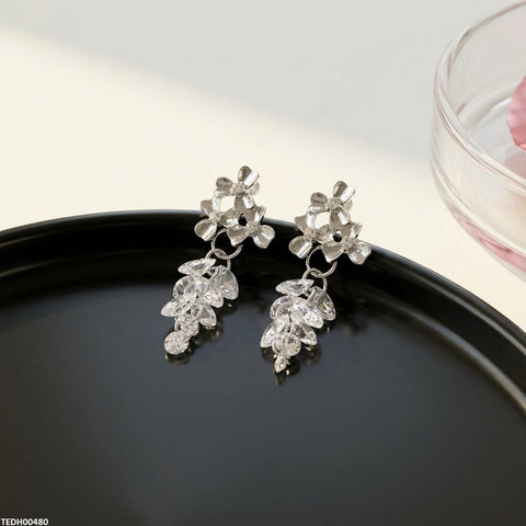 TEDH00480 DDJ Flower Dimoind Drop Zircon Earrings - TEDH