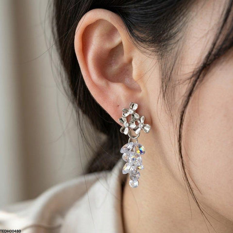 TEDH00480 DDJ Flower Dimoind Drop Zircon Earrings - TEDH