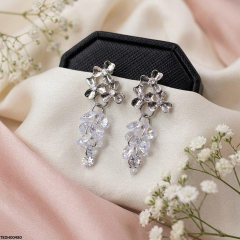 TEDH00480 DDJ Flower Dimoind Drop Zircon Earrings - TEDH