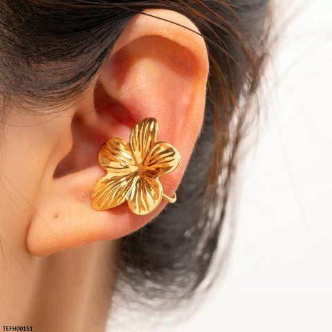 TEFH00151  QWN Stainless Steel Flower Ear cuff Single - TEFH