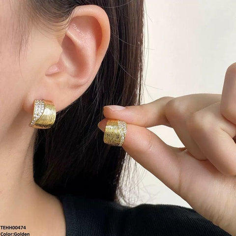 TEHH00474 BTO Round Stone  Ear Hoops Pair - TEHH
