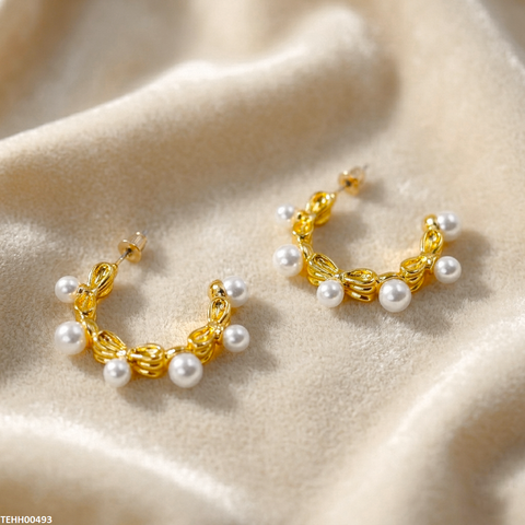 TEHH00493 MSJ Stainless Steel C Shape Pearl Hoops Pair - TEHH