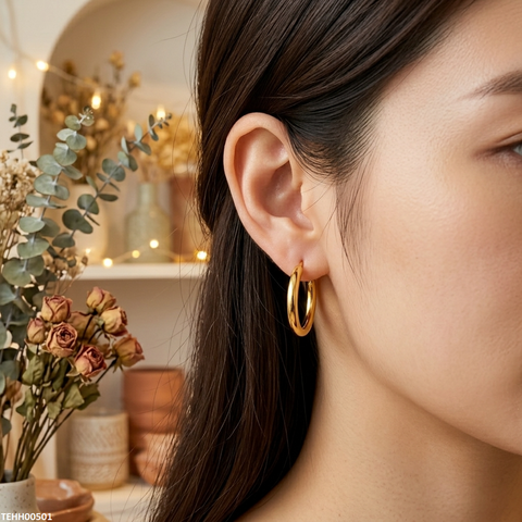TEHH00501 XAS Round Stainless Steel Ear Hoops Pair - TEHH