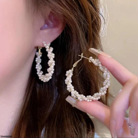 TEHH00539 ZHL Pearl Round Hoops Pair - TEHH
