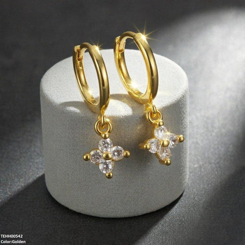 TEHH00542 BYJ Zircon Flower Drop Hoops Pair - TEHH