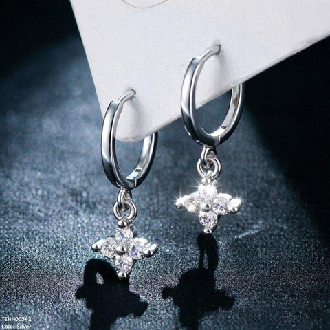TEHH00542 BYJ Zircon Flower Drop Hoops Pair - TEHH