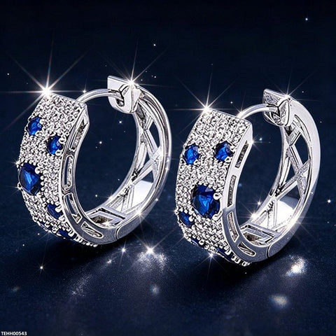 TEHH00543 BYJ Round Blue Zircon Stone Hoops Pair - TEHH
