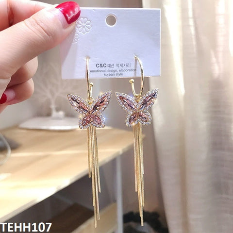 TEHH107 YQG Butterfly Drop Ear Hoops Pair - TEHH