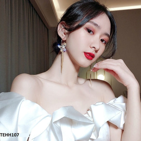 TEHH107 YQG Butterfly Drop Ear Hoops Pair - TEHH
