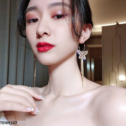 TEHH107 YQG Butterfly Drop Ear Hoops Pair - TEHH