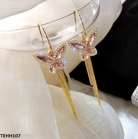 TEHH107 YQG Butterfly Drop Ear Hoops Pair - TEHH
