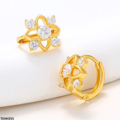 TEHH355 XUP Flower Round Stone Hoops Pair - TEHH