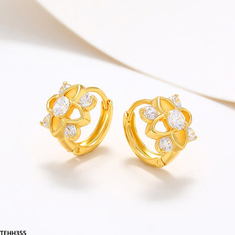 TEHH355 XUP Flower Round Stone Hoops Pair - TEHH