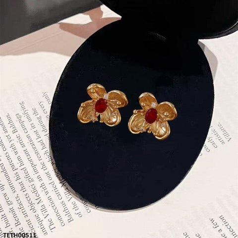 TETH00511 SYB Flower Red Stone Earrings - TEDH