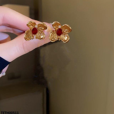 TETH00511 SYB Flower Red Stone Earrings - TEDH
