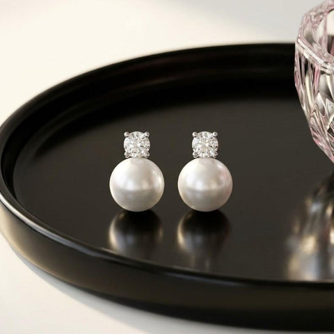 TETH00525 DDJ Round Pearl ZIRCON Stone Tops Pair - TETH