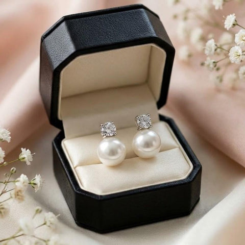 TETH00525 DDJ Round Pearl ZIRCON Stone Tops Pair - TETH