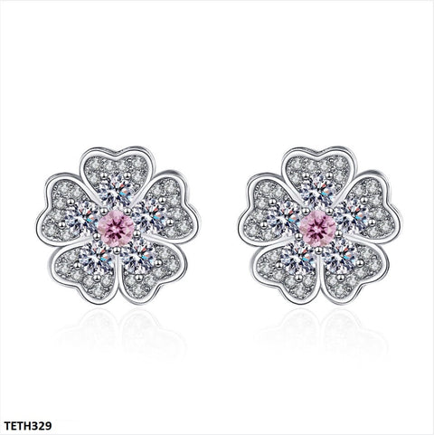 TETH329 BLX Flower Sterling Stud Tops Pair - TETH