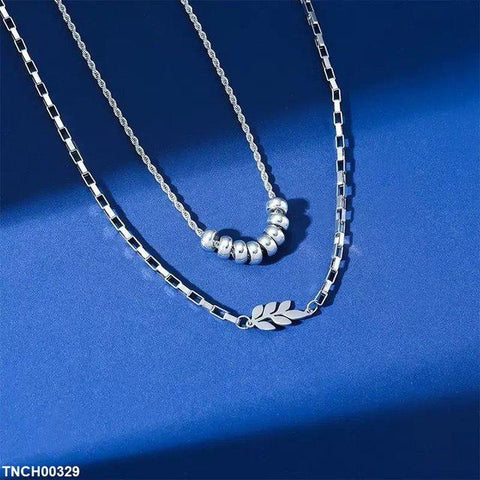 TNCH00329 YJJ Round Leaf Double Chain Necklace - TNCH