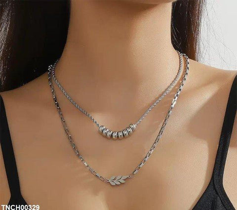 TNCH00329 YJJ Round Leaf Double Chain Necklace - TNCH