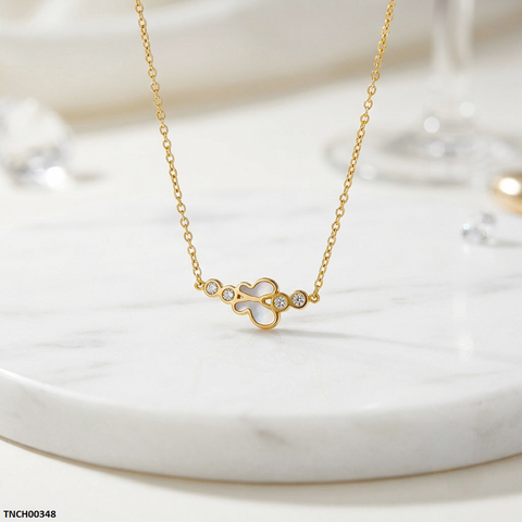 TNCH00348  QSJ Stainless Steel Butterfly Stone Necklace - TNCH