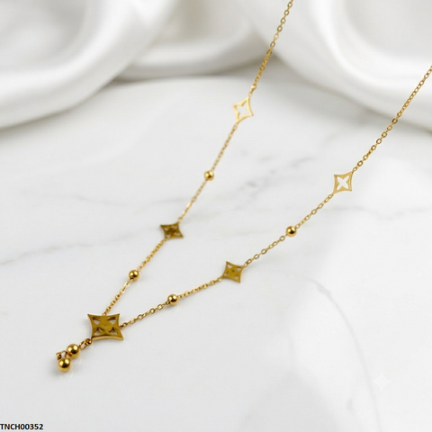 TNCH00352 QSJ Stainless Steel Star Round Drop Necklace - TNCH