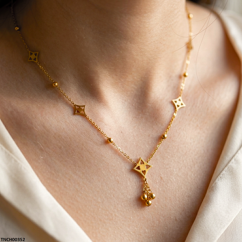 TNCH00352 QSJ Stainless Steel Star Round Drop Necklace - TNCH