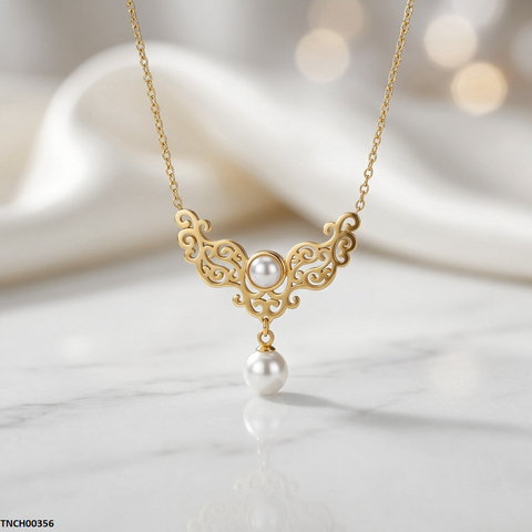 TNCH00356 QSJ Stainless Steel Pearl Drop Necklace - TNCH