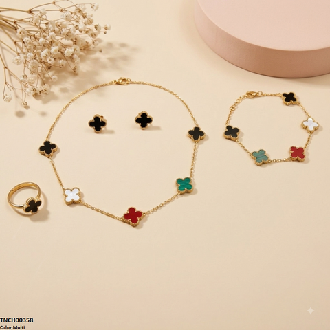 TNCH00358 MSJ  Stainless Steel Four-Leaf Flower Necklace Set - TNCH
