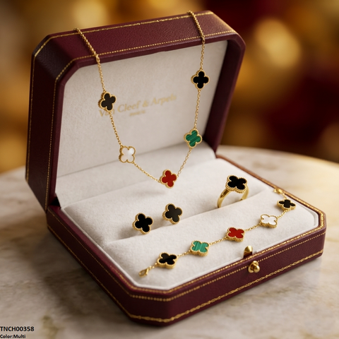 TNCH00358 MSJ  Stainless Steel Four-Leaf Flower Necklace Set - TNCH