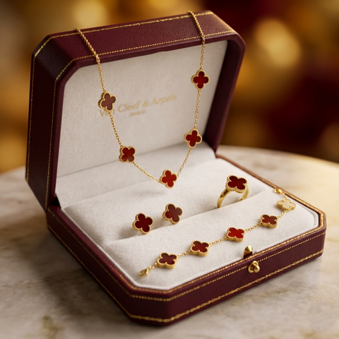 TNCH00358 MSJ  Stainless Steel Four-Leaf Flower Necklace Set - TNCH