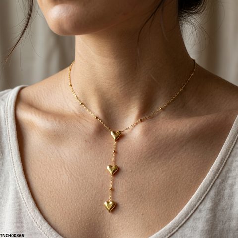 TNCH00365 MSJ  Stainless Steel Three Heart Drop Necklace - TNCH