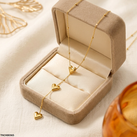 TNCH00365 MSJ  Stainless Steel Three Heart Drop Necklace - TNCH