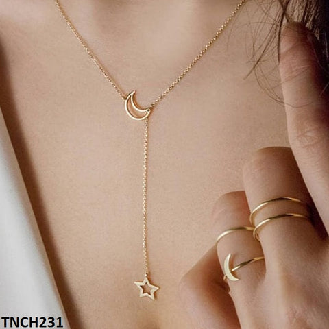 Experience out-of-this-world style with the TNCH231 SGC Star/Moon Necklace! This stunning piece of fashion jewelry from TJ Wholesale Pakistan combines fashionable design with high-quality materials, making it a must-have for any accessory collection. Elevate your look with this beautiful and unique necklace.