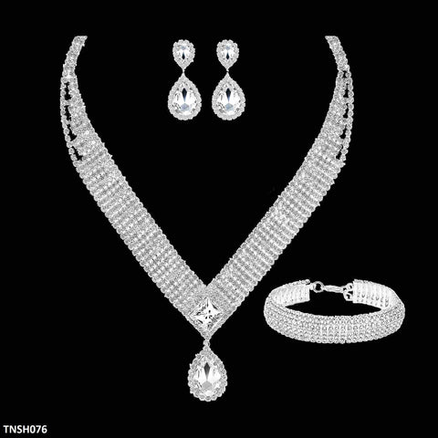 TNSH076 YJE Rhombus Tear Necklace Set - TNSH