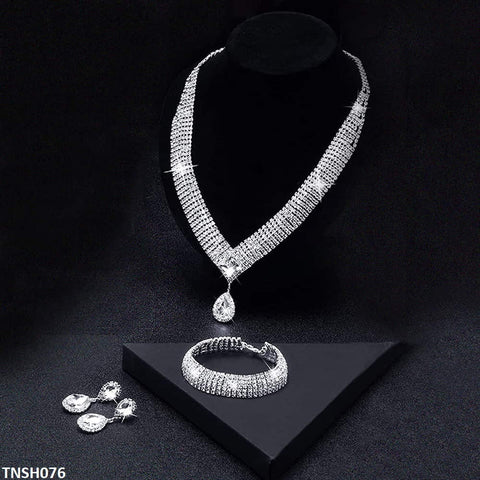 TNSH076 YJE Rhombus Tear Necklace Set - TNSH