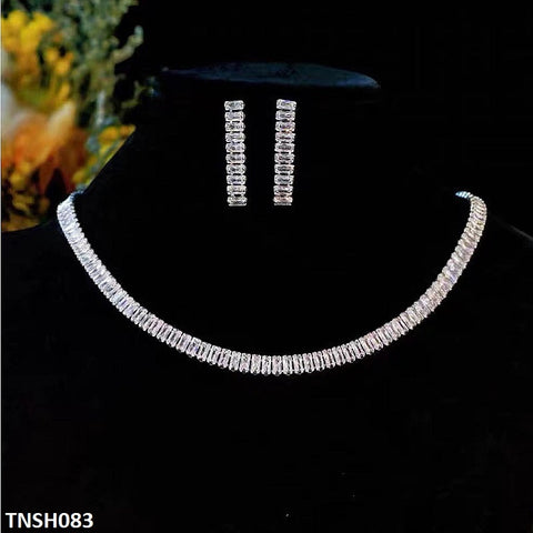 TNSH083 YJJ Baguette Layered Necklace Set - TNSH