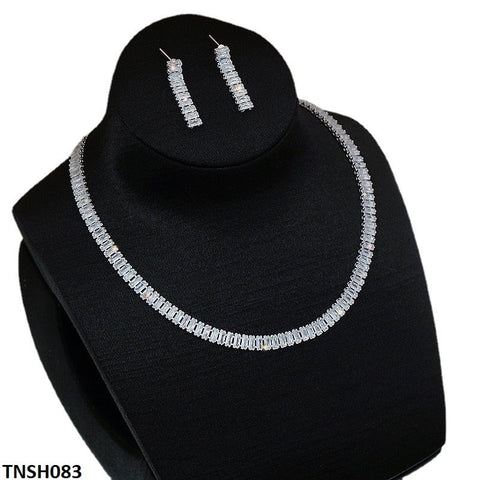 TNSH083 YJJ Baguette Layered Necklace Set - TNSH